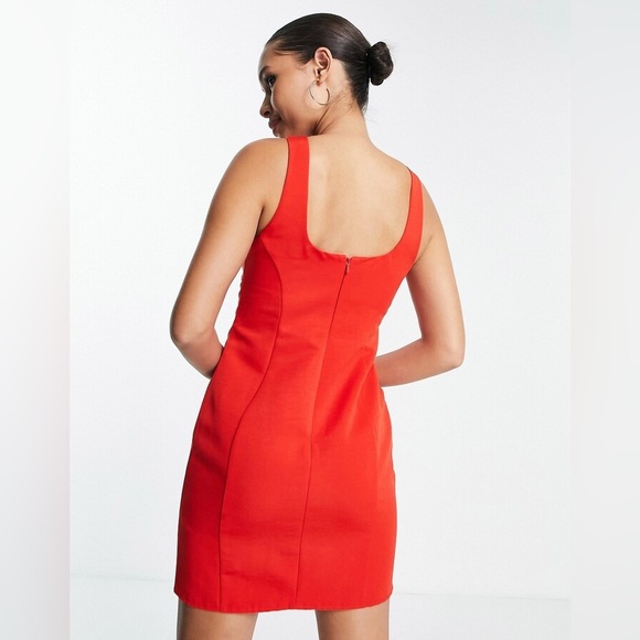ASOS Red Structured Racer Neck Mini Dress - Picture 3 of 9